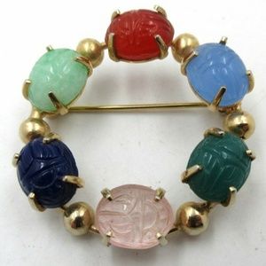 Vintage Carved Egyptian Scarab Goldtone  Brooch